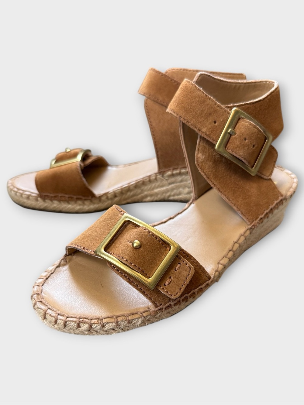 Franco Sarto “Latin” Brown Suede Espadrille Buckle Sandals Sz 6